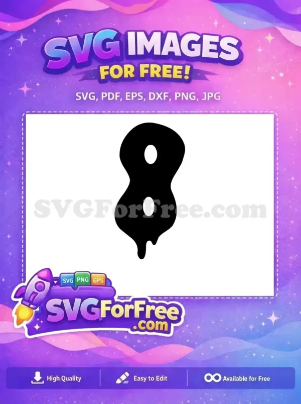 A free dripping black number 8 SVG design, featuring a unique melt effect with two white circular holes. Ideal for playful crafts.