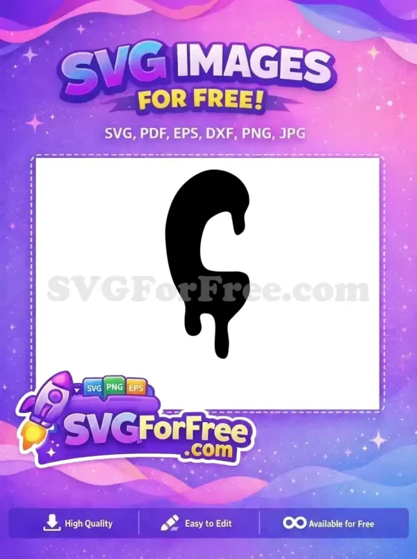 A free, bold black abstract shape with a distinct dripping effect, resembling a stylized letter 'C'. Ideal for unique digital art projects.