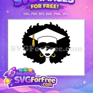 A free SVG of a joyful Black woman with a natural afro, wearing a white graduation cap and yellow tassel, celebrating achievement.