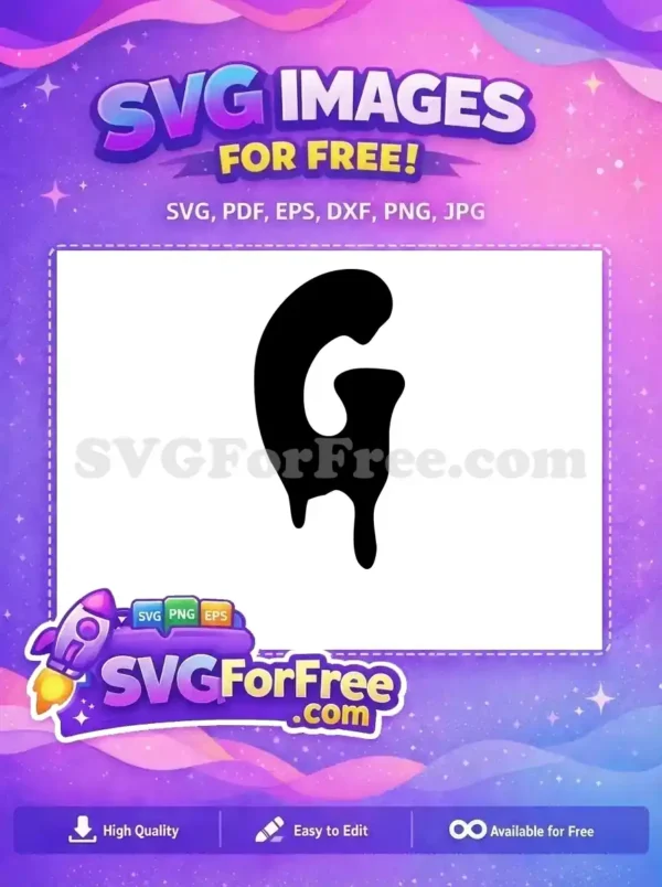 A free design of a stylized black letter 'G' with a melting or dripping effect, ideal for creative projects.