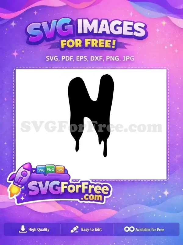 Free Dripping Letter N SVG Design – Unique Melted Free Art A free design featuring a black, dripping, melted shape, resembling a stylized letter 'N'. Ideal free SVG for creative projects.