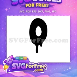 Free Dripping Donut SVG – Sweet Melt Design for Projects A free dripping donut vector graphic, showcasing a bold black silhouette with a central hole and melting effect, ideal for sweet designs.