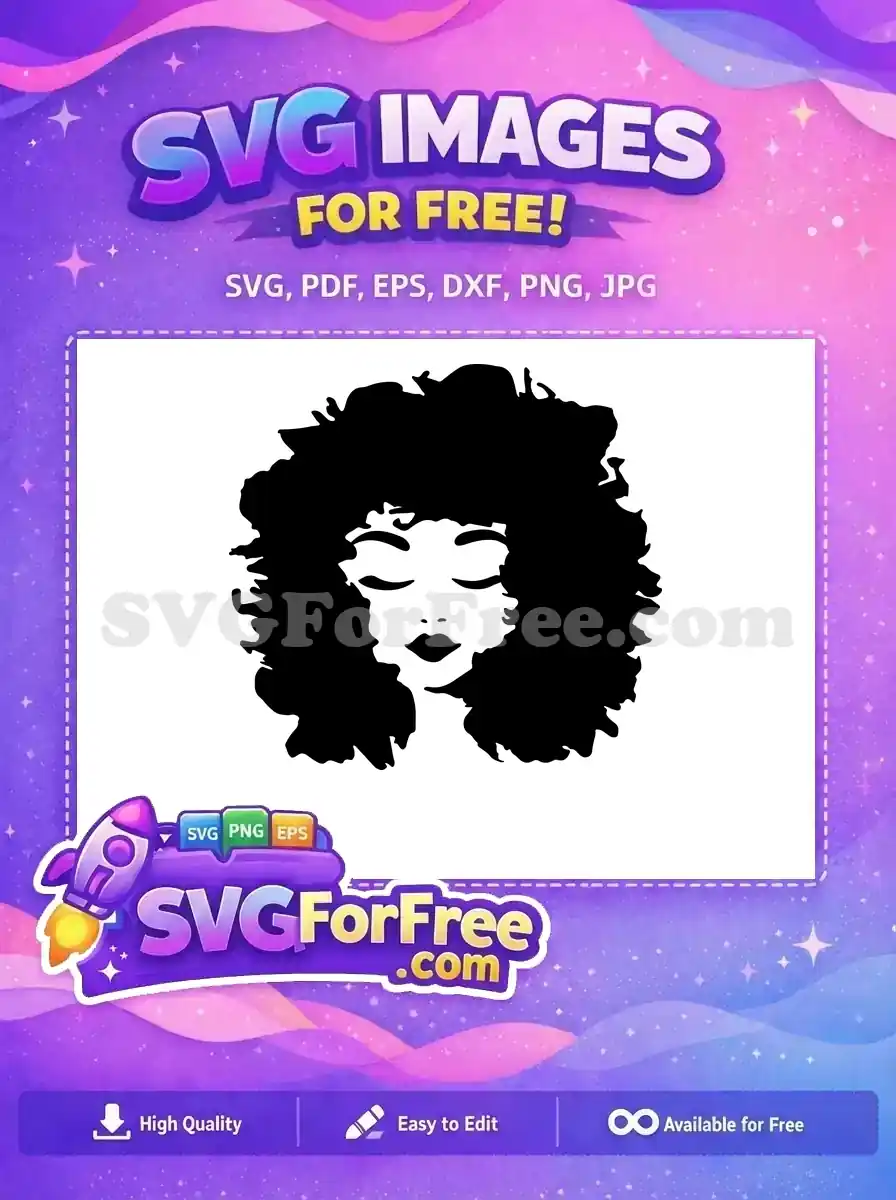 Free design of a beautiful Black woman's silhouette with voluminous curly hair and serene closed eyes. An empowering free vector.