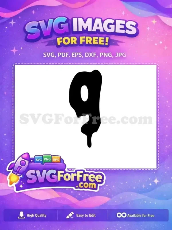 A free design featuring a unique, dripping black abstract shape, resembling a stylized number 9 with a circular cutout.