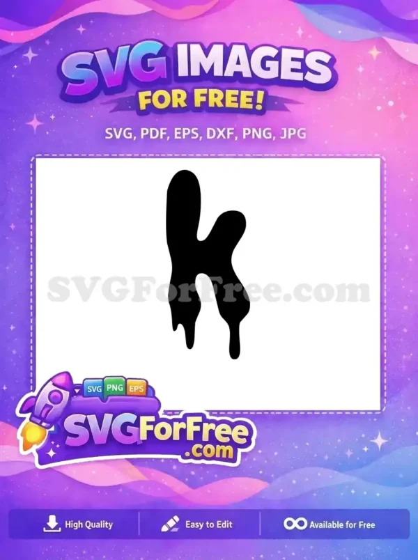 A free abstract black dripping 'K' letter SVG, perfect for unique designs, easily downloadable and ready for your projects.