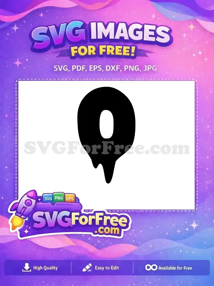 Discover this free dripping number 0 SVG, a unique black-and-white graphic perfect for spooky or playful themes. Download now!