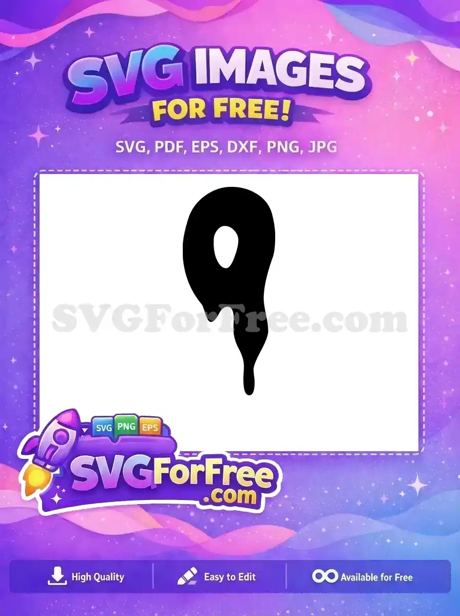 A free, abstract black silhouette vector resembling a melting or dripping number 9, isolated on a clean white background. Perfect free design.