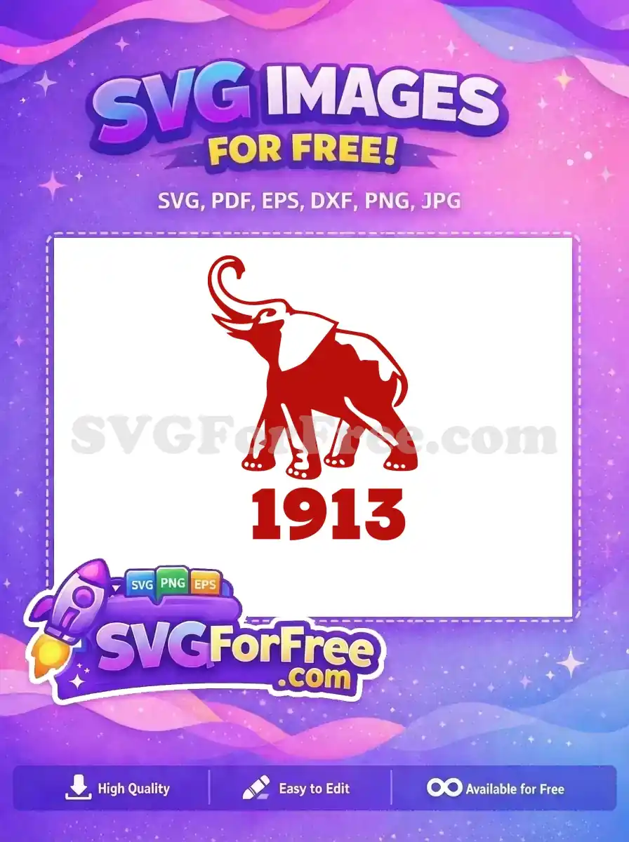 A dynamic free SVG of a red elephant logo, trunk raised, with "1913" below. Ideal for crafting unique designs.