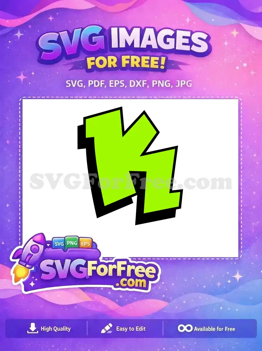 A striking free letter K design, featuring a bold neon green fill with a sharp black outline and shadow effect.