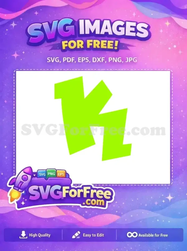 Free Dynamic Abstract Geometric SVG Design for Projects This free design features a vibrant lime green abstract geometric shape, resembling a fragmented arrow or letter 'K'. It's a striking free vector graphic for diverse creative projects.