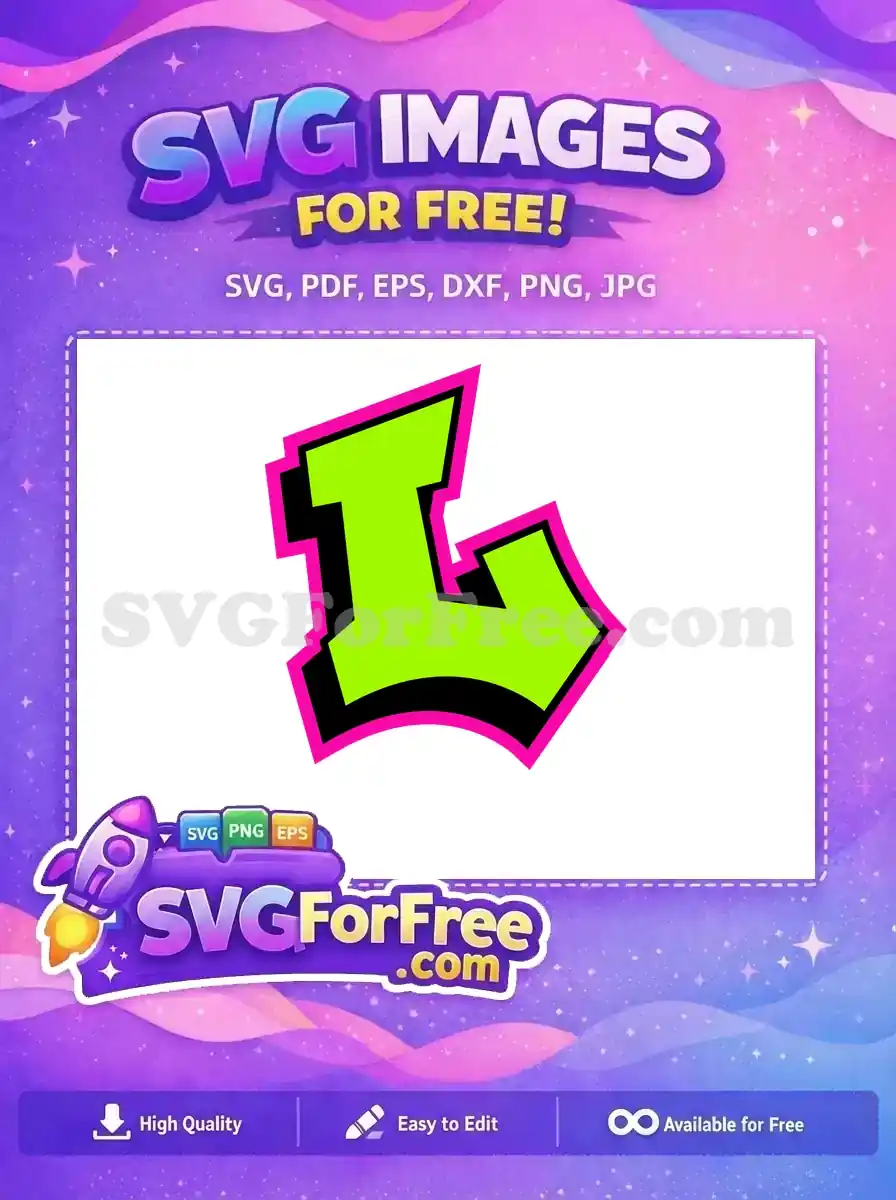 A free bold graffiti-style letter 'L' in neon green, black, and pink, offering a vibrant design for any project. Download this free graphic now!