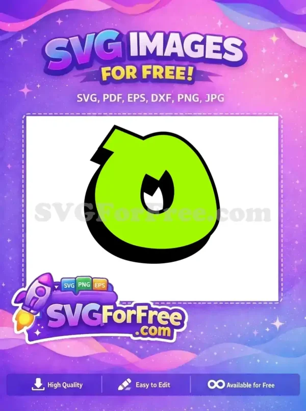 A free, vibrant lime green graffiti-style letter 'O' with a bold black outline and unique white highlight. This free SVG is ideal for striking visual projects, offering a modern, edgy appeal.