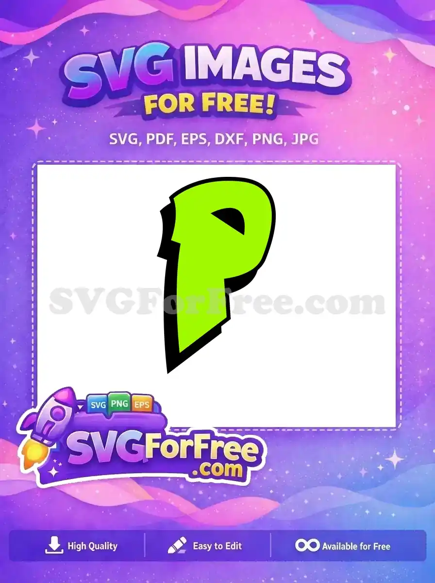 A free vibrant green stylized letter P, featuring a bold black outline and shadow, ideal for free creative projects.