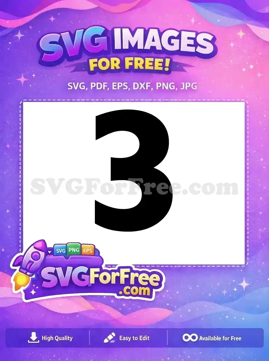 A bold, black numeral 3 free SVG design, ideal for digital art and crafts. A versatile free download.