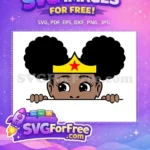 Free Peeking Afro Girl Free Wonder Woman Crown Cartoon Hero Free SVG - Instant Download