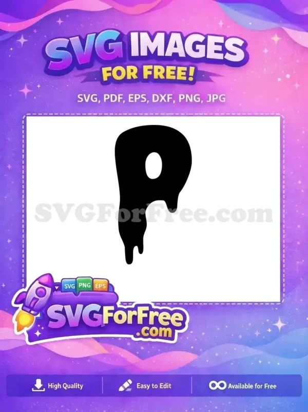A free design of a stylized, melting black letter P or abstract drip shape, perfect for various creative projects. Download this free SVG now!