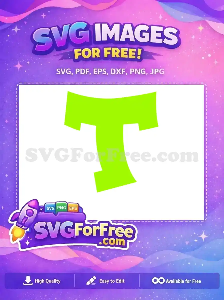 A striking neon green abstract shape, resembling a stylized 'T', offered as a free design SVG for instant download.