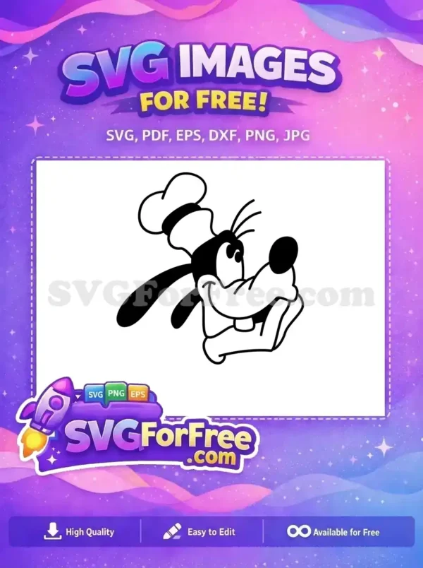 A free design of Goofy's head, showcasing his iconic smile and chef hat, ideal for various creative free projects.
