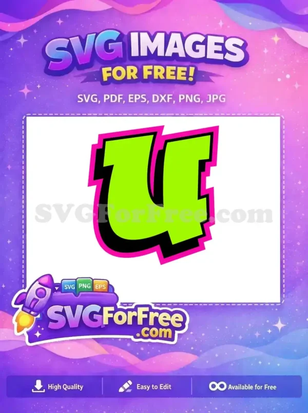 A free neon green number 4 with a bold pink and black outline, perfect for dynamic graphic design projects.