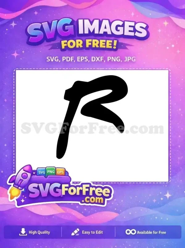 A striking free black stylized letter R vector graphic, ideal for logos, unique branding, and digital art projects.