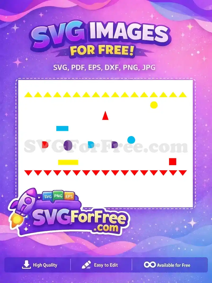 A vibrant, free SVG featuring colorful geometric shapes like triangles, circles, and rectangles, arranged playfully. This free vector design is great for educational or creative projects.