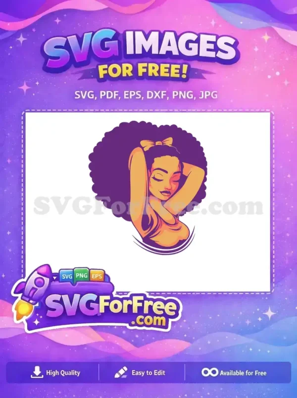 A vibrant free design showcasing a beautiful woman with a voluminous purple afro and serene expression. Ideal for diverse projects.