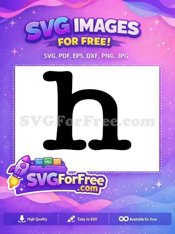 Free Stylized Letter h SVG – Unique Alphabet Design! A bold, stylized black lowercase 'h' on a white background, offering a free, unique design for various projects.
