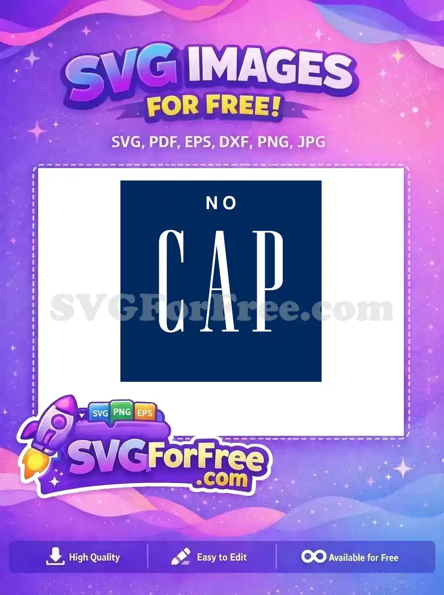 This free 'No Cap' SVG design features bold white text on a dark blue background, mimicking a famous logo. It's an authentic free vector for custom projects.