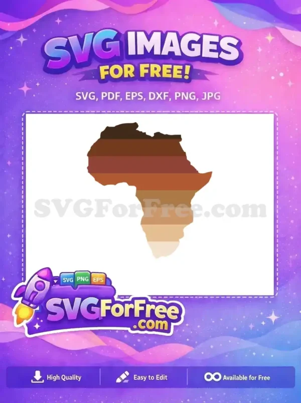 Free Africa Map Gradient SVG – Diverse Tones Design A free SVG of the African continent map, displaying a harmonious vertical gradient of various brown skin tones.