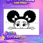 Free Peeking Black Girl Free Cute Bows Afro Cartoon Free SVG - Instant Download