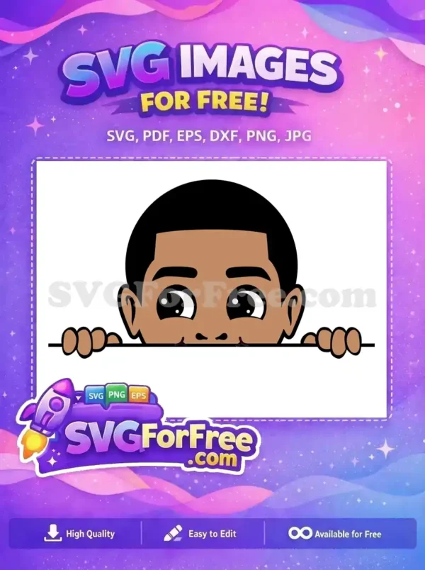 A free design featuring a delightful cartoon boy with dark skin peeking over a line, perfect for playful projects.