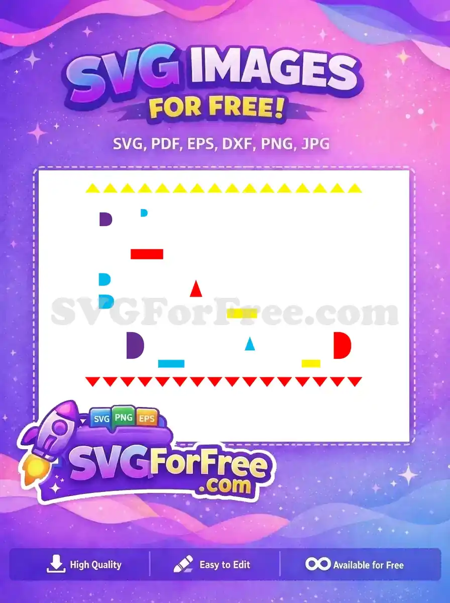 A vibrant free SVG design featuring colorful geometric shapes like triangles, rectangles, and D-curves on a white background. Free for all!