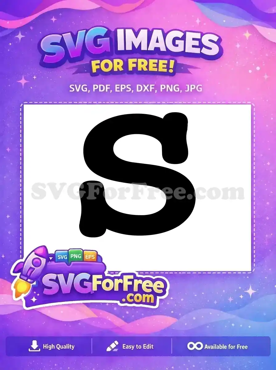 A free, bold, black letter 'S' SVG with rounded, playful edges, ideal for monograms and craft projects. Download this free design!