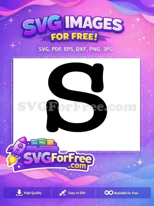A bold, free black letter 'S' with smooth, rounded edges, ideal for various creative projects. Download now!