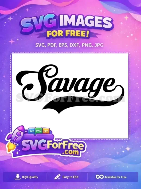 A free 'Savage' script SVG design in bold black cursive font with an elegant underline flourish. This free download is perfect for diverse projects.