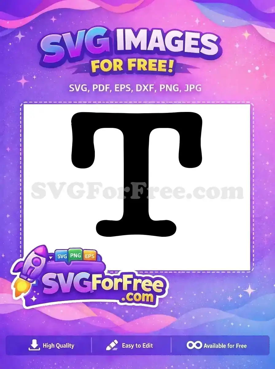 A distinctive, free capital letter 'T' SVG with rounded, fluid serifs, ideal for creative projects. Download this free letter design now!
