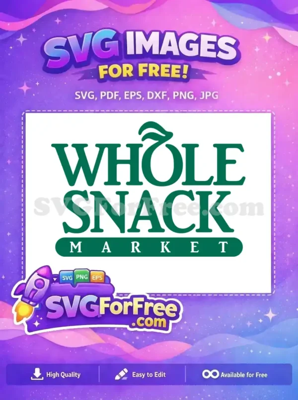 A free green logo for 'WHOLE SNACK MARKET' with a leaf accent, ideal for healthy food businesses. Download this free design.