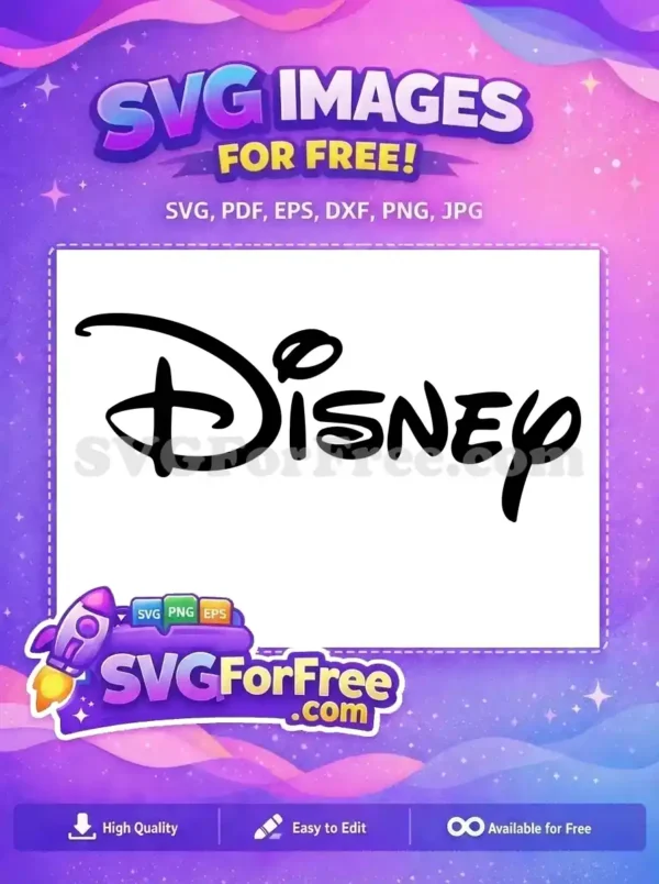 A free Disney logo in its classic script font, rendered in bold black against a clean white background. This free design is instantly recognizable.