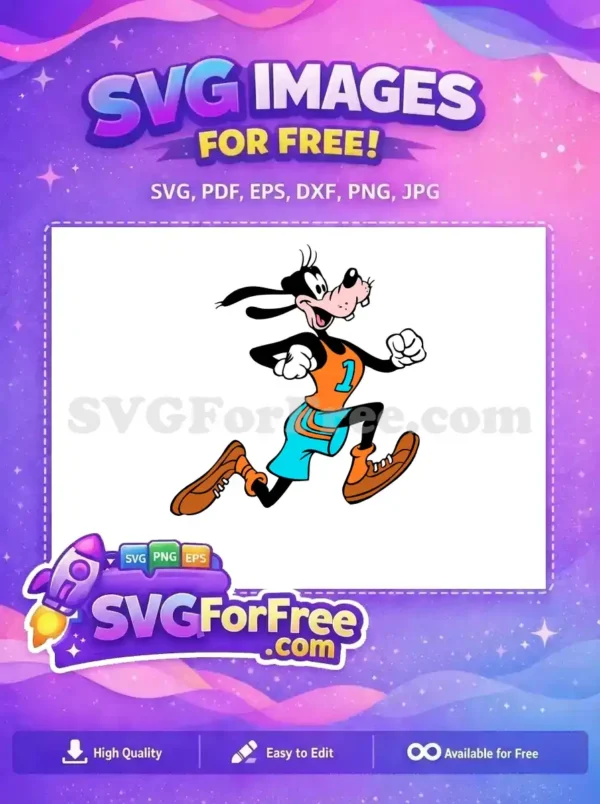 Dynamic Goofy running in an orange and blue uniform, a fantastic free SVG design for all your creative needs.