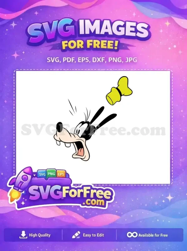 A free Goofy SVG design, showcasing the beloved character's hilariously startled expression as his iconic hat flies off. Great for fans!