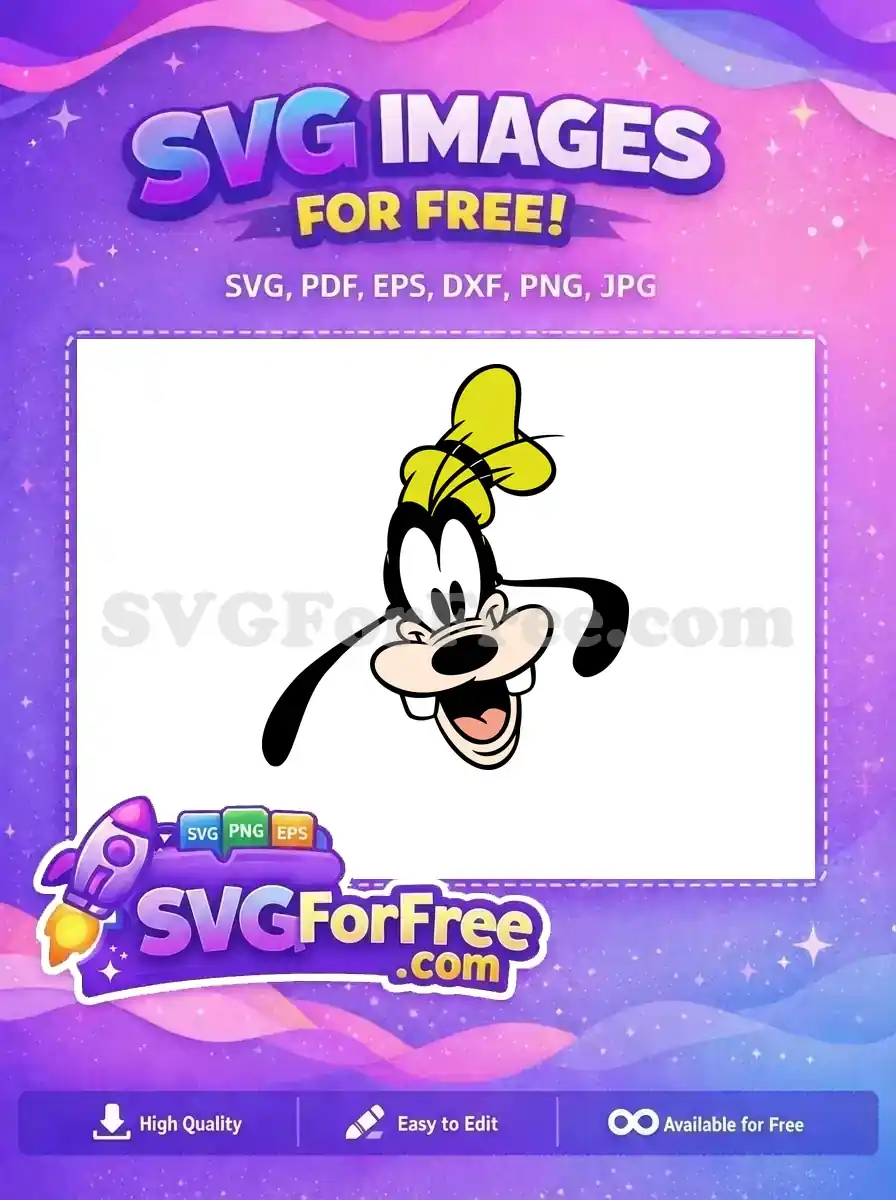 A vibrant, free Goofy character design, showcasing his iconic happy face and yellow hat, perfect for any free creative project.