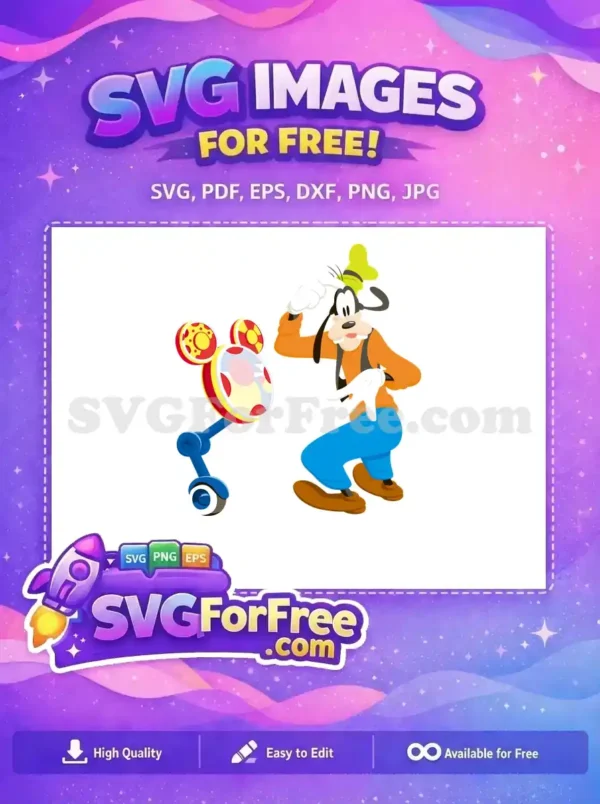 Discover this free Goofy with Mickey Mouse Clubhouse drum SVG, ideal for personalized, cheerful designs and crafts.