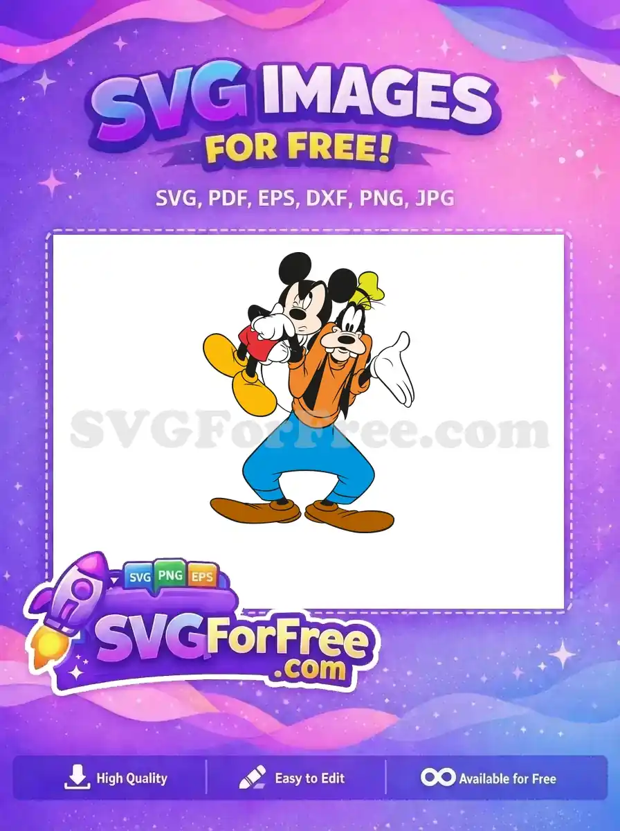A delightful free design showcasing Goofy holding up Mickey Mouse, perfect for any fun project. Grab this free SVG!