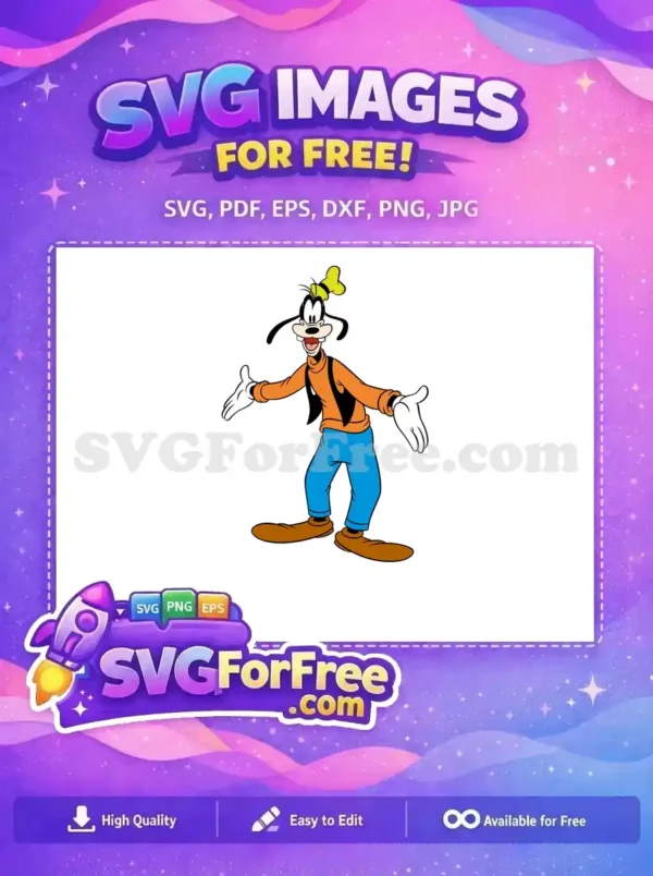 A cheerful free design of Goofy standing with open arms, ready to embrace your creative projects. Download this free SVG today!