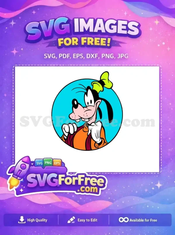 Discover this free Goofy SVG, a vibrant Disney character design ideal for various creative projects and crafts. Enjoy this iconic cartoon style!