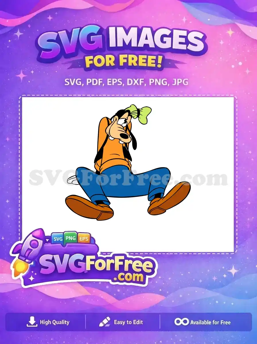 A free design featuring Goofy sitting, looking surprised. This versatile free SVG is perfect for fun projects and crafts.