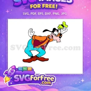 A lively free SVG of Disney's Goofy, smiling and gesturing, ready for your creative projects. Download this free design now!