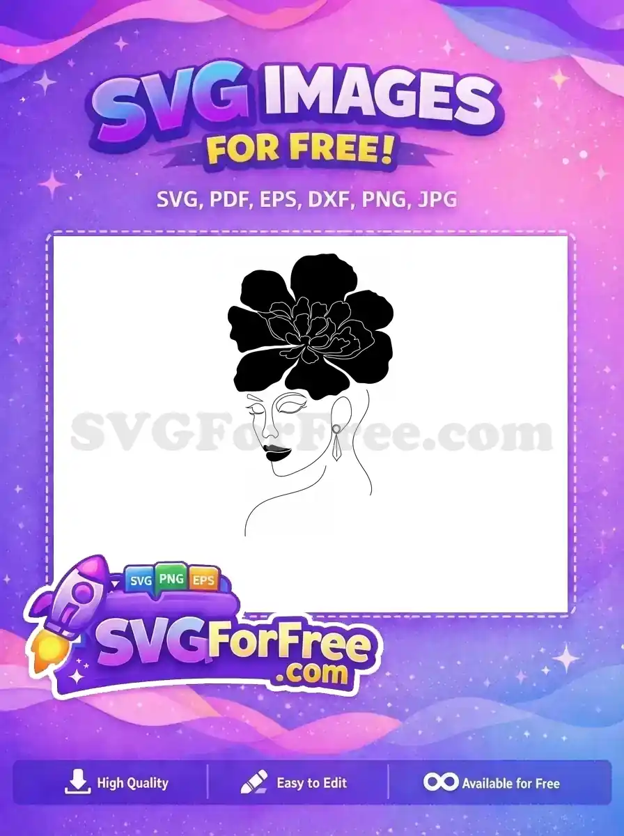 A free design featuring a serene woman's face in minimalist line art with an elegant earring, available as a free SVG.