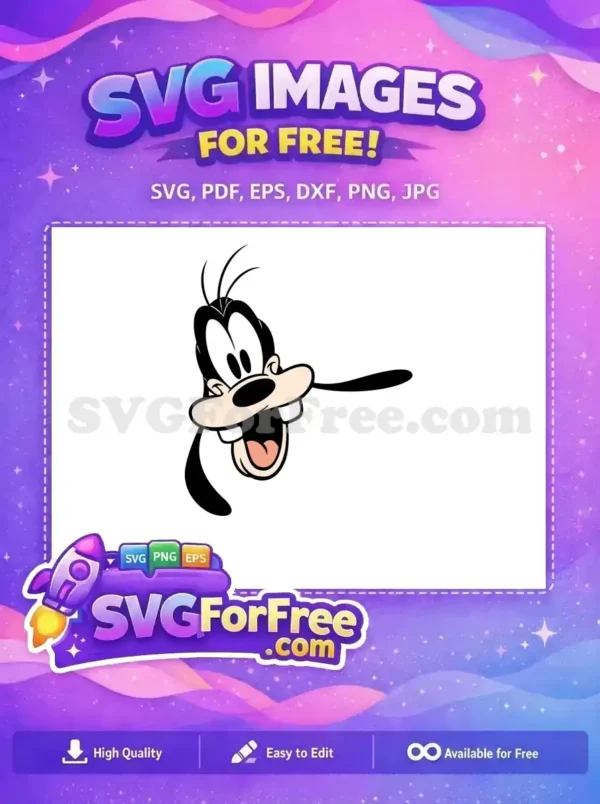 A vibrant free design featuring Goofy's cheerful face, wide eyes, and open mouth, perfect for any free creative project.