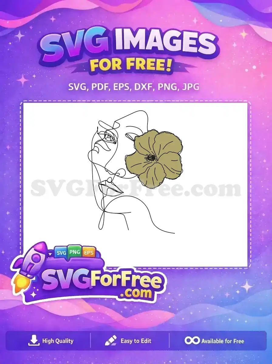 A free design featuring a minimalist line art woman with an elegant olive-toned flower, offering a chic, free SVG resource.